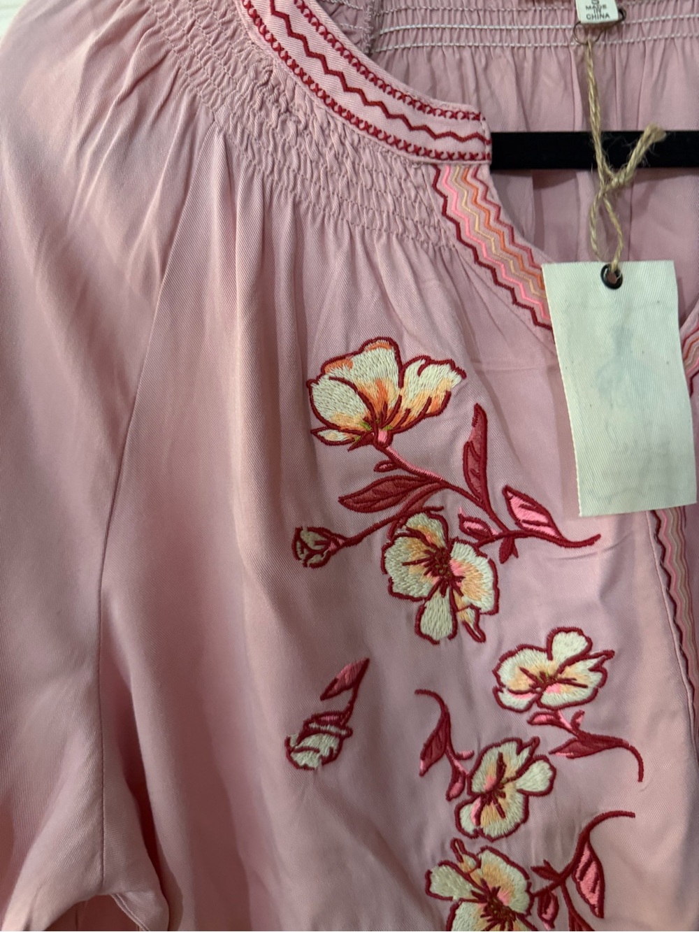 Embroidered Pink Peasant Blouse with Floral Detail 🌸NEW - Picture 5 of 6